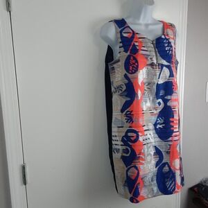 Tricot Chic Dress Womens Size 10 USA 46 I Blue Multicolor Sleeveless Zip Italy